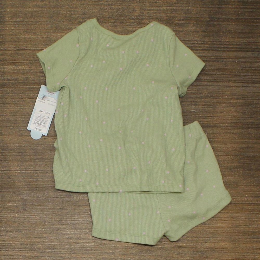 NWT Cat & Jack Dot Ribbed Cinched Short Sleeve Top and Shorts Set 2T Power Sage - Picture 3 of 4
